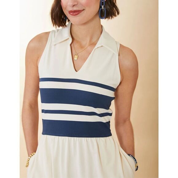 NWT Spartina Haven Midi Dress Navy Stripe Stretch Size S - Picture 2 of 10